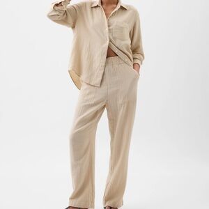 Mid Rise Gauze Wide-Leg Pull-On Pants and Matching Shirt